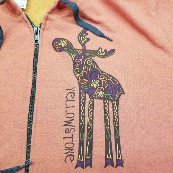 ✅Yellowstone National Park Moose Graphic Print Orange GILDAN Full Zip Hoodie 2XL - Picture 8 of 10
